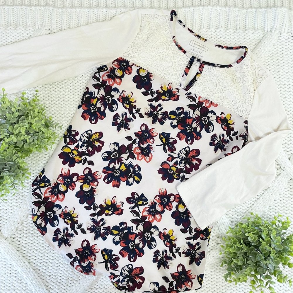 Van Heusen Mixed Media 3/4 Sleeve Blouse (Multi Floral)